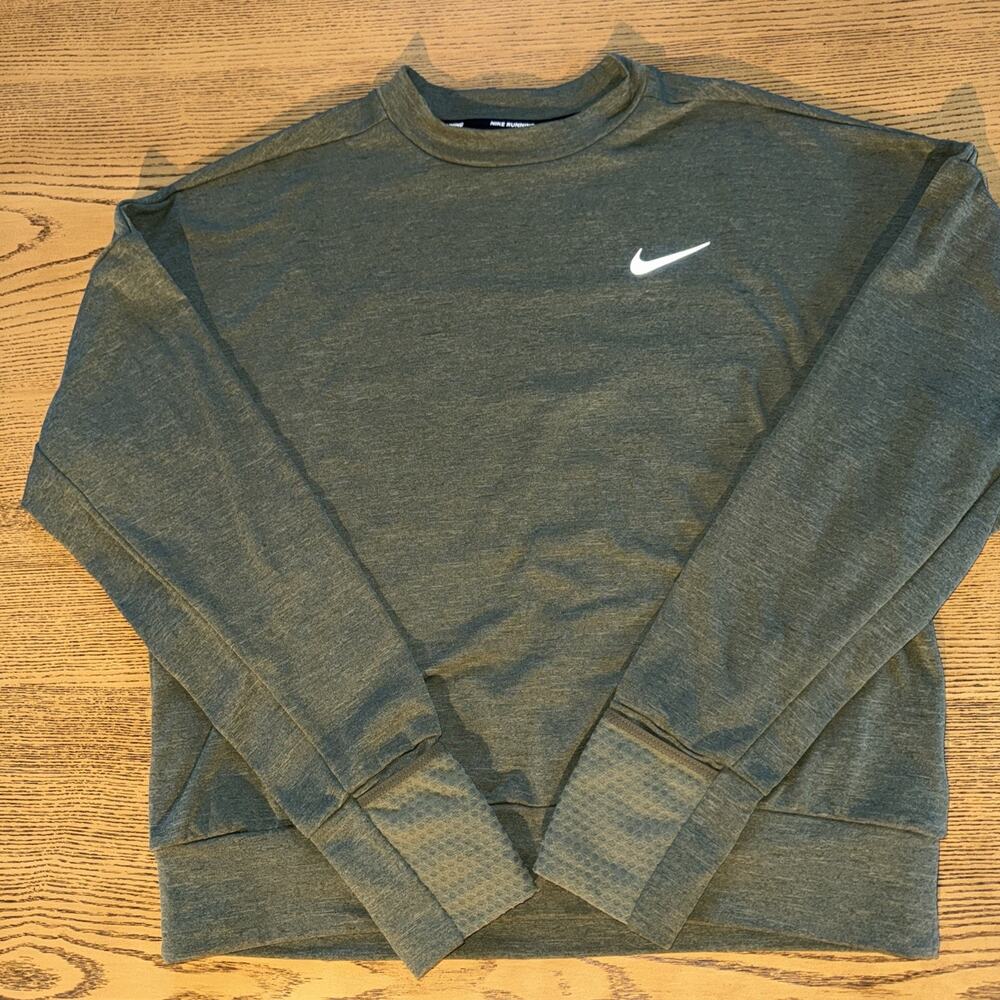 Nike Running-Womans Dri-Fit Crop Top Sweater/Sz.S / Olive Green/Thumb Holes EUC